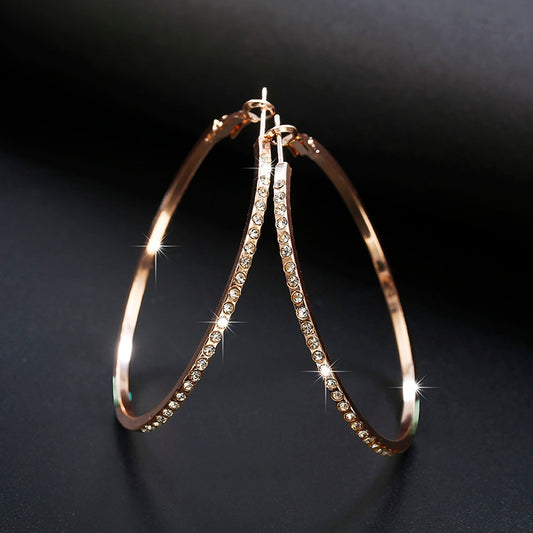 Fashion Hoop Earrings With Rhinestone Circle