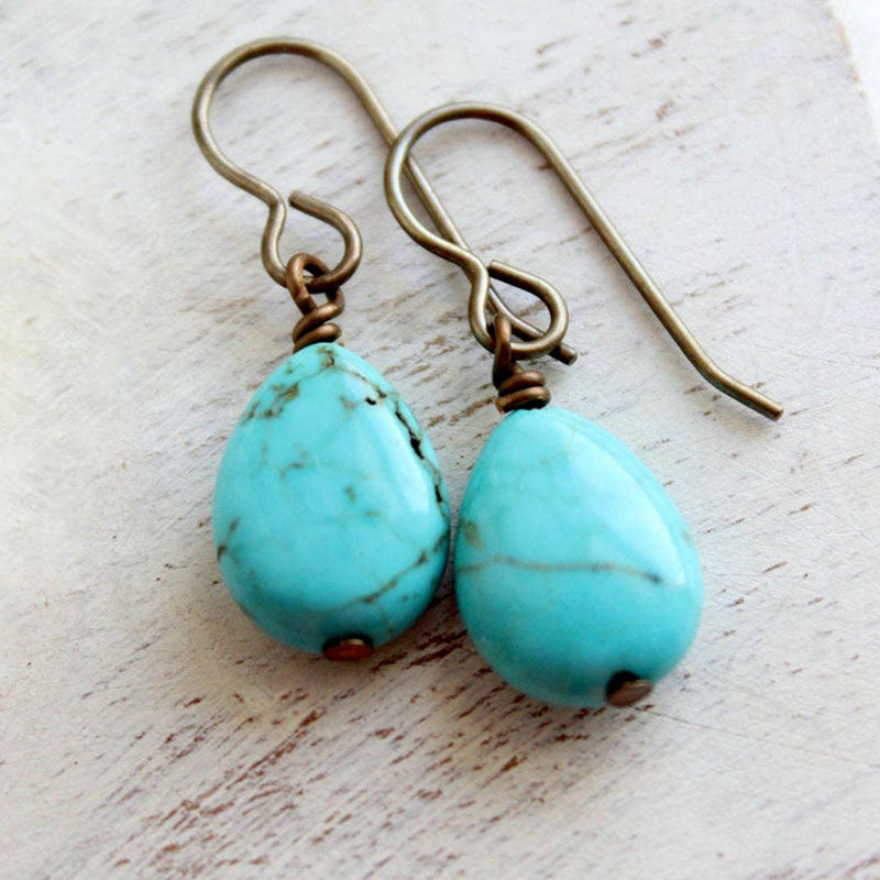 Wire Wrapped Orange and Turquoise Earrings. Orange Turquoise Howlite Dangle Earrings.