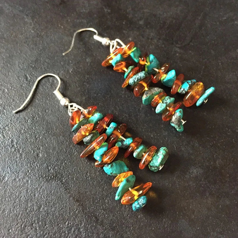 Wire Wrapped Orange and Turquoise Earrings. Orange Turquoise Howlite Dangle Earrings.