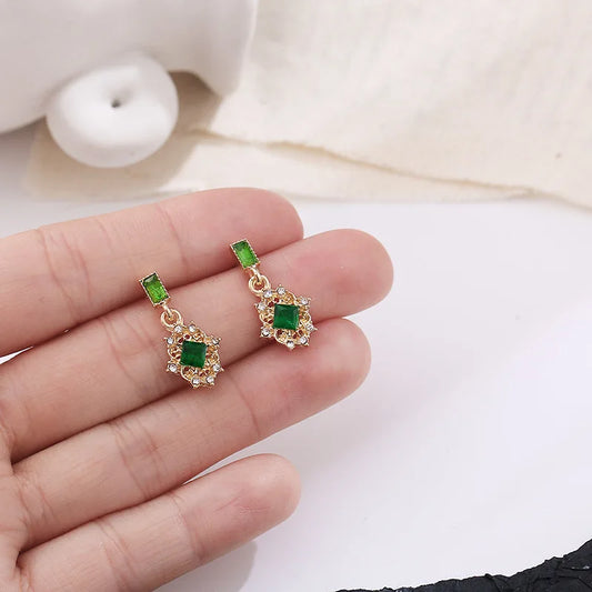 Light luxury micro-inlaid zircon earrings golden temperament earrings