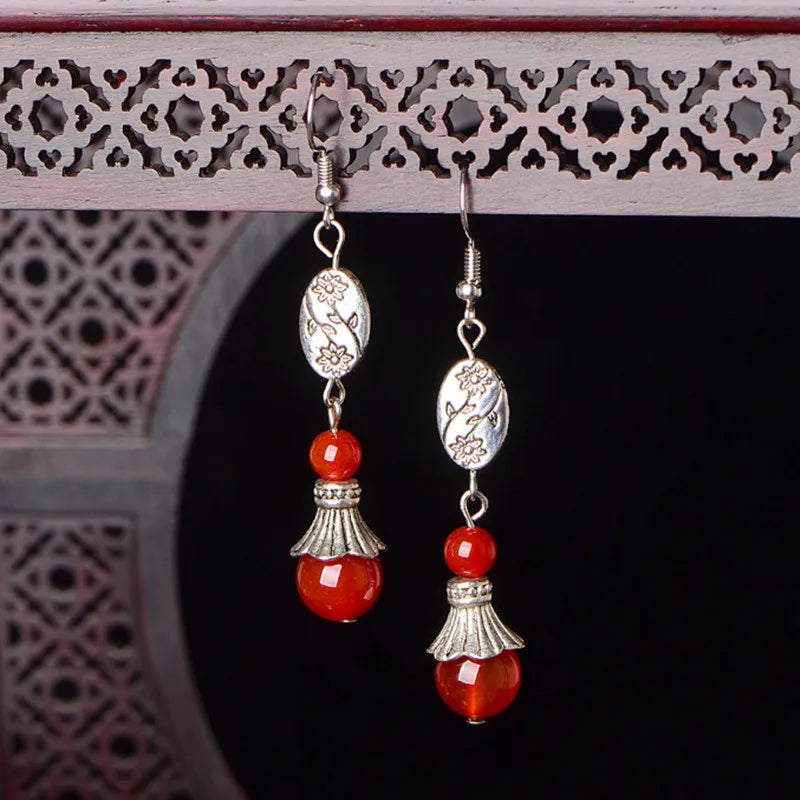 Vintage Palace Dangle Earrings With Stones Tibetan Handmade Ethnic Statement Earrings