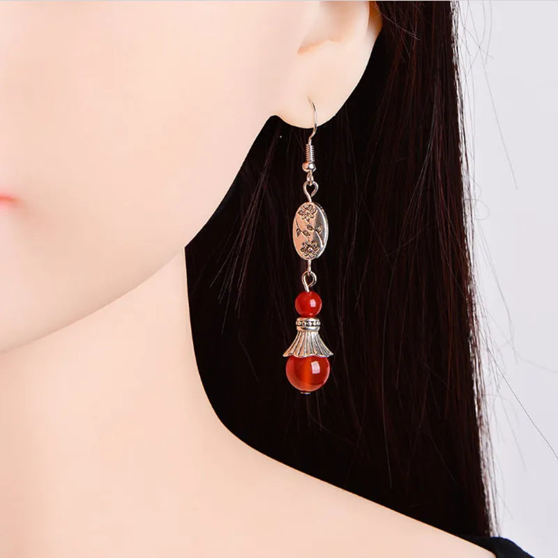 Vintage Palace Dangle Earrings With Stones Tibetan Handmade Ethnic Statement Earrings