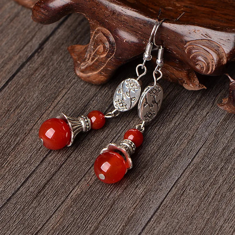 Vintage Palace Dangle Earrings With Stones Tibetan Handmade Ethnic Statement Earrings