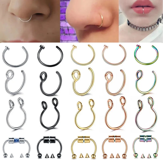1Pc Stainless Steel Fake Nose Ring Hoop Septum Rings C Clip Lip Ring