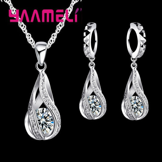 Water Drop CZ 925 Sterling Silver Jewelry Set