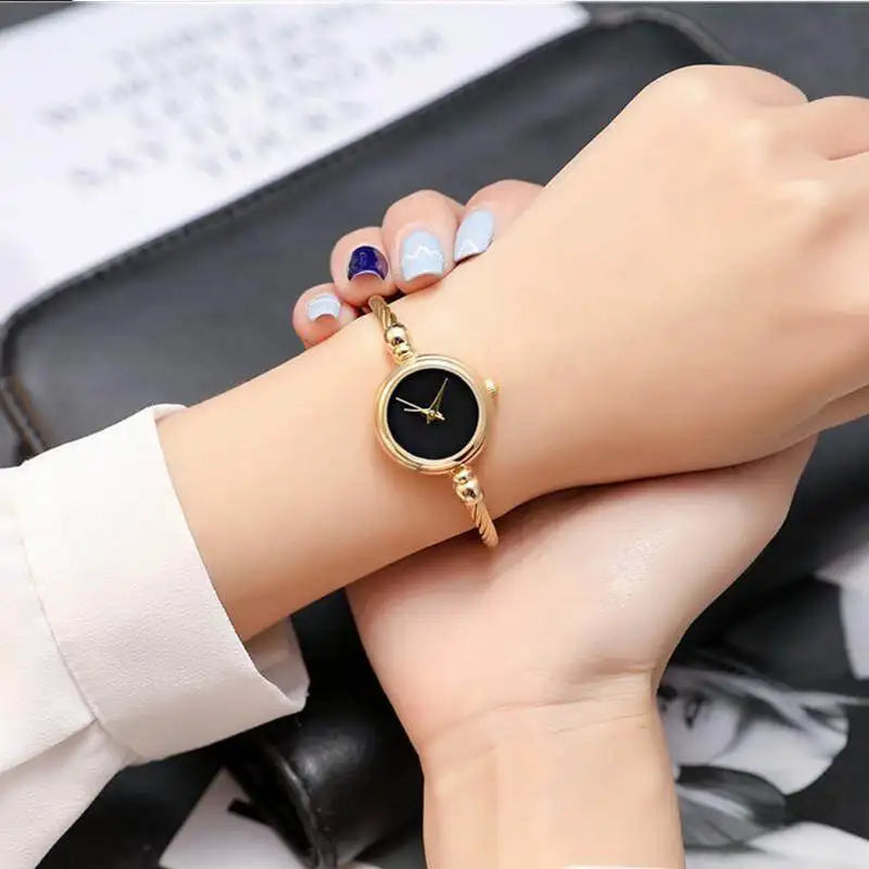 Small Gold Bangle Bracelet Stainless Steel Ladies Quartz Wrist Watch