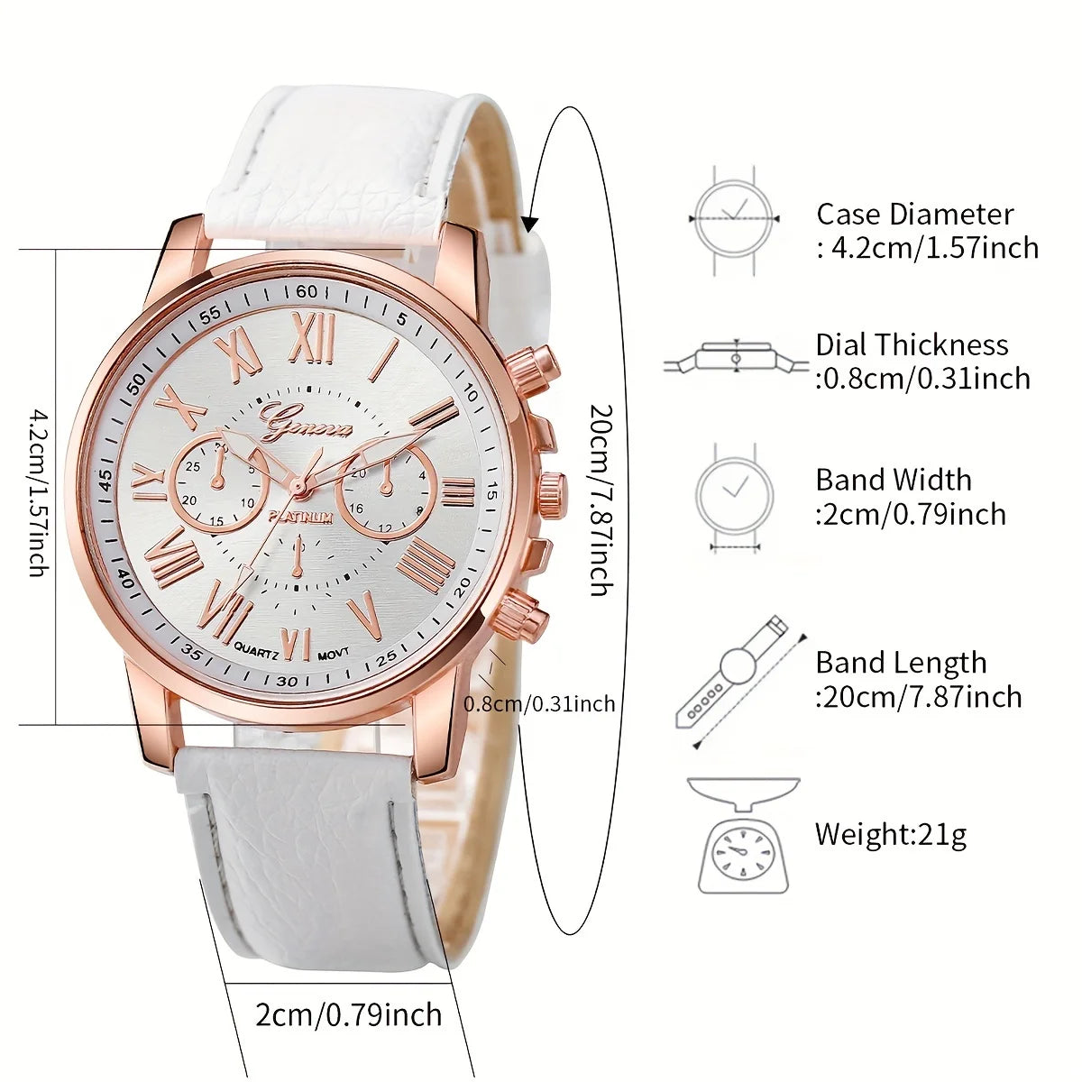 6pcs/set Women's Watch Casual Rome Fashion Quartz Watch Analog PU Leather Wrist Watch & Jewelry Set