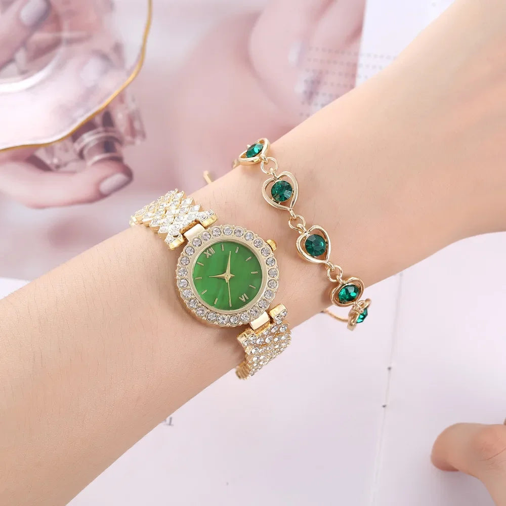 6/1pcs Women Fashion Quartz Watch Luxury Rhinestone Analog Wrist Watch Watch Bracelet Set