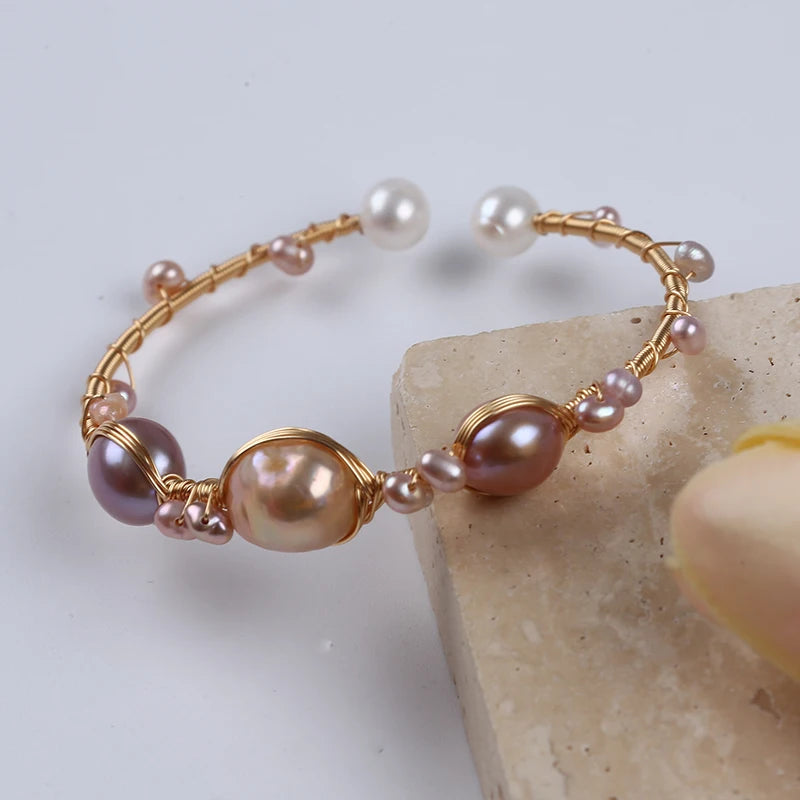 Natural Color Potato Baroque Edison Freshwater Pearl Beaded Pearl Bracelets For Women