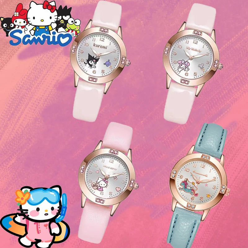 Hello Kitty Kuromi Cute Cartoon Diamond Girl Kid Gifts Student Watch Quartz