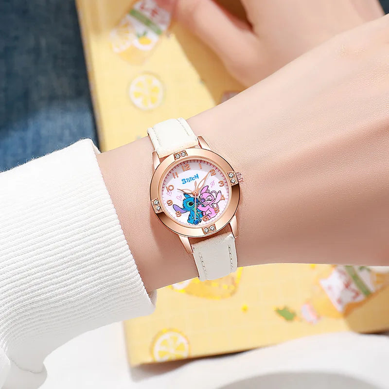 Disney Animation Electronic Watch Cute Cartoon Stitch Imitation Diamond Belt Student Quartz Watch Simple and Exquisite Gift