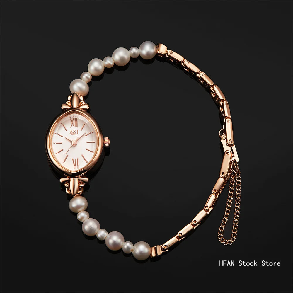 Sweet and Elegant Natural Freshwater Pearls Bracelet & Casual Pointer Quartz Watch Set