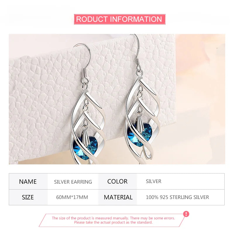 925 Sterling Silver Crystal Long Dangle Earrings For Women