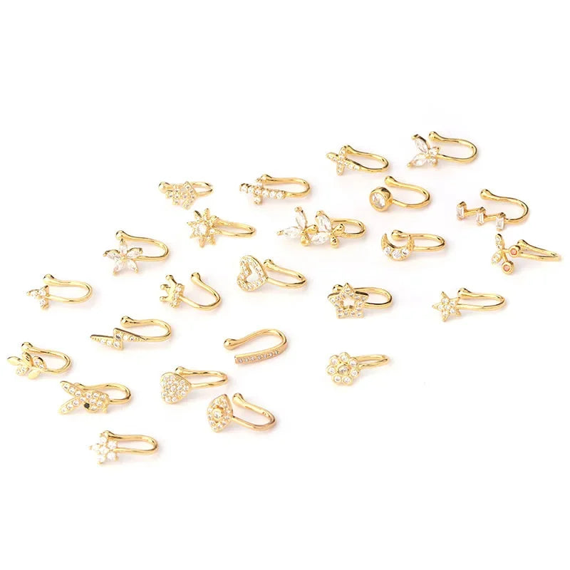 1PC Zircon Fake Nose Rings Non Piercing Clip On Nose Ring U-shaped Nose clip