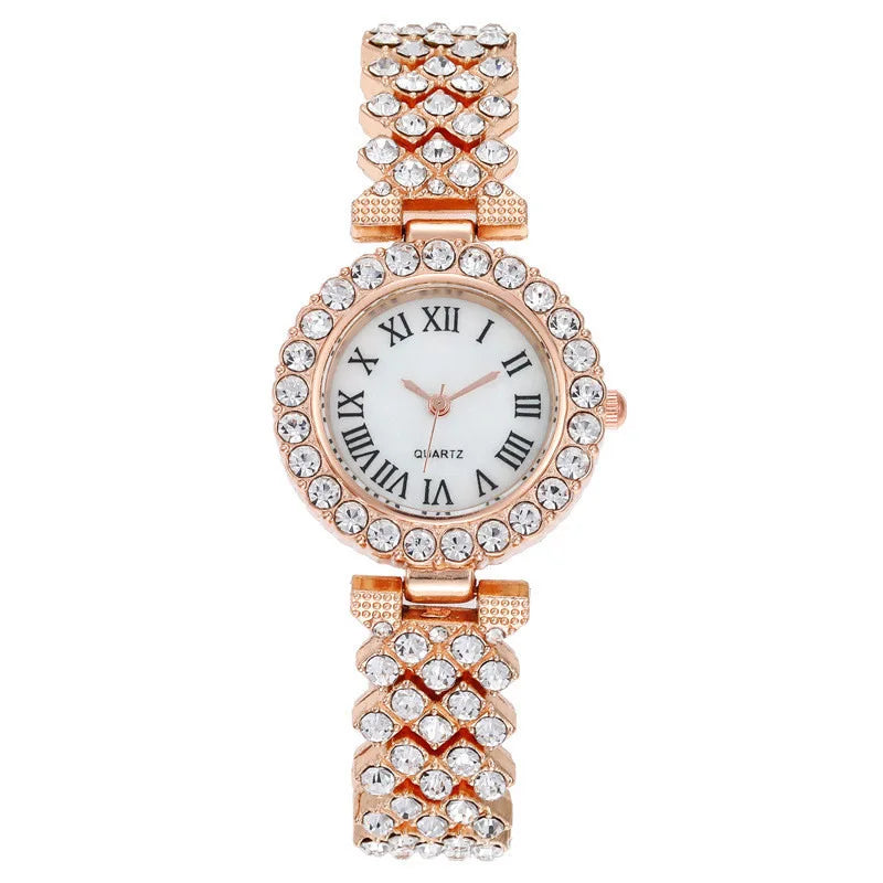 6PCS Set Women Watch Clock Roman Dial Luxury Ladies Quartz Wrist Watch Bracelet Set