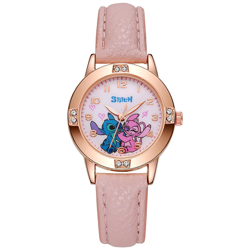 Disney Animation Electronic Watch Cute Cartoon Stitch Imitation Diamond Belt Student Quartz Watch Simple and Exquisite Gift