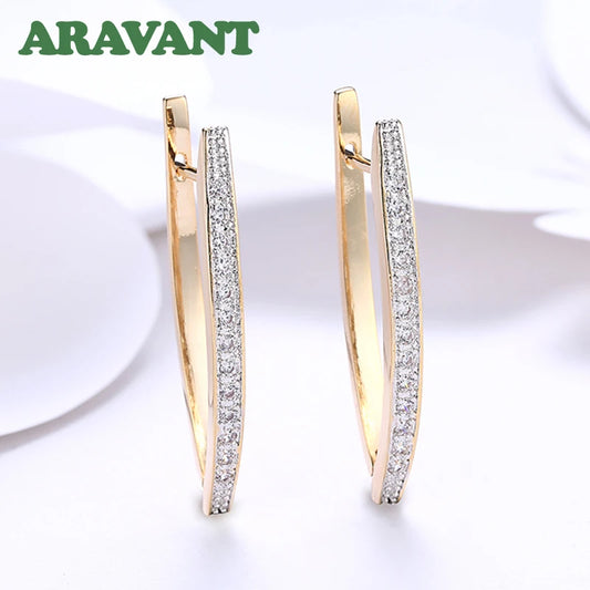 Cubic Zirconia Geometric Gold Color Big Hoop Earrings