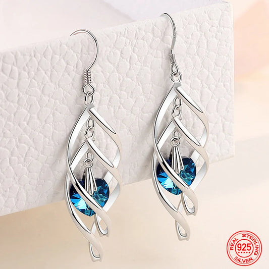 925 Sterling Silver Crystal Long Dangle Earrings For Women