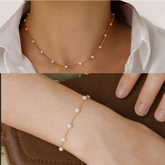 Trendy Short Pearl Beads Necklace/Bracelet or Jewelry Set Women