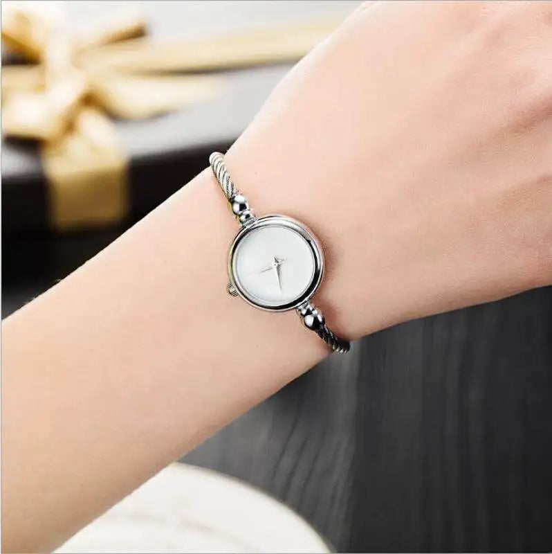 Small Gold Bangle Bracelet Stainless Steel Ladies Quartz Wrist Watch