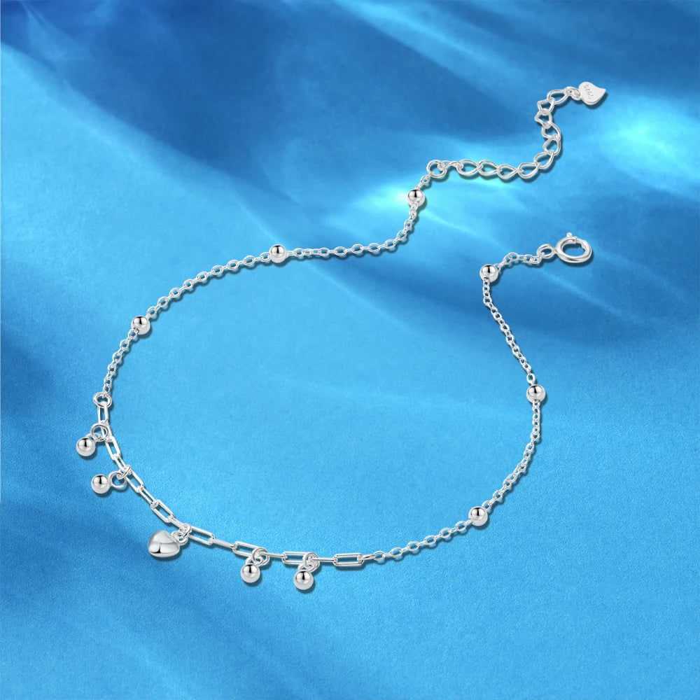 Aide Real 925 Silver Anklet For Women Colored Zircon Heart Wave Adjustable Luxury Jewelry Summer Seaside Party Gifts