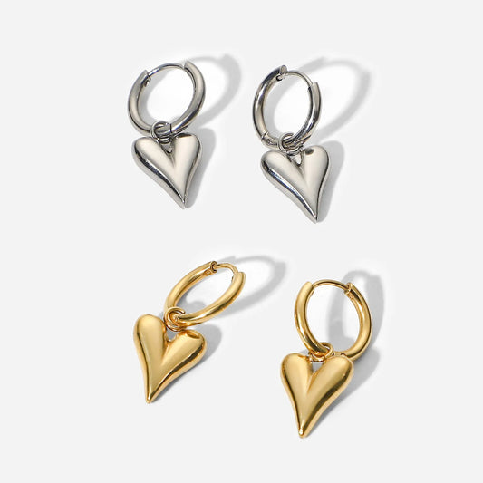 Stainless Steel Chic Heart Huggie Hoop Earrings Charm Gold Color