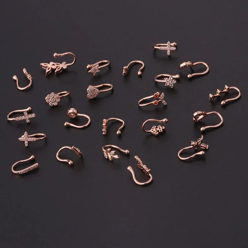 1PC Zircon Fake Nose Rings Non Piercing Clip On Nose Ring U-shaped Nose clip