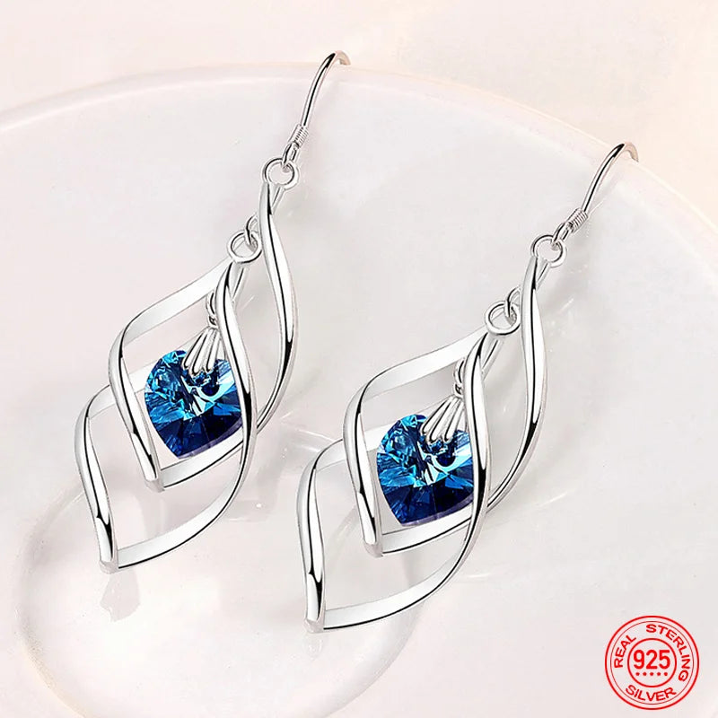 925 Sterling Silver Crystal Long Dangle Earrings For Women