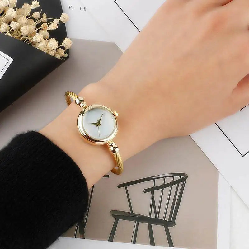 Small Gold Bangle Bracelet Stainless Steel Ladies Quartz Wrist Watch