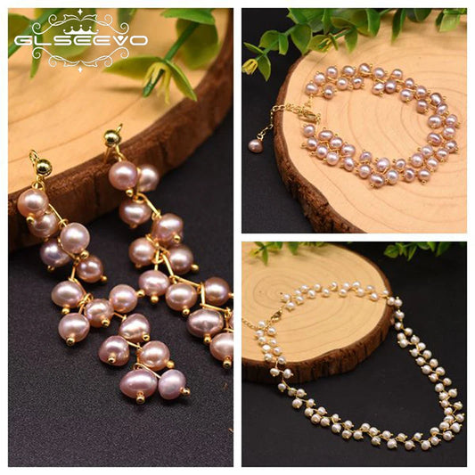 Natural Pearls Drop Earrings Bracelet Necklace