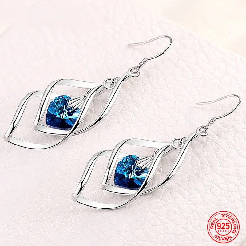 925 Sterling Silver Crystal Long Dangle Earrings For Women