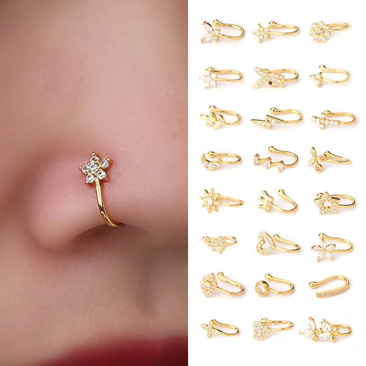 1PC Zircon Fake Nose Rings Non Piercing Clip On Nose Ring U-shaped Nose clip