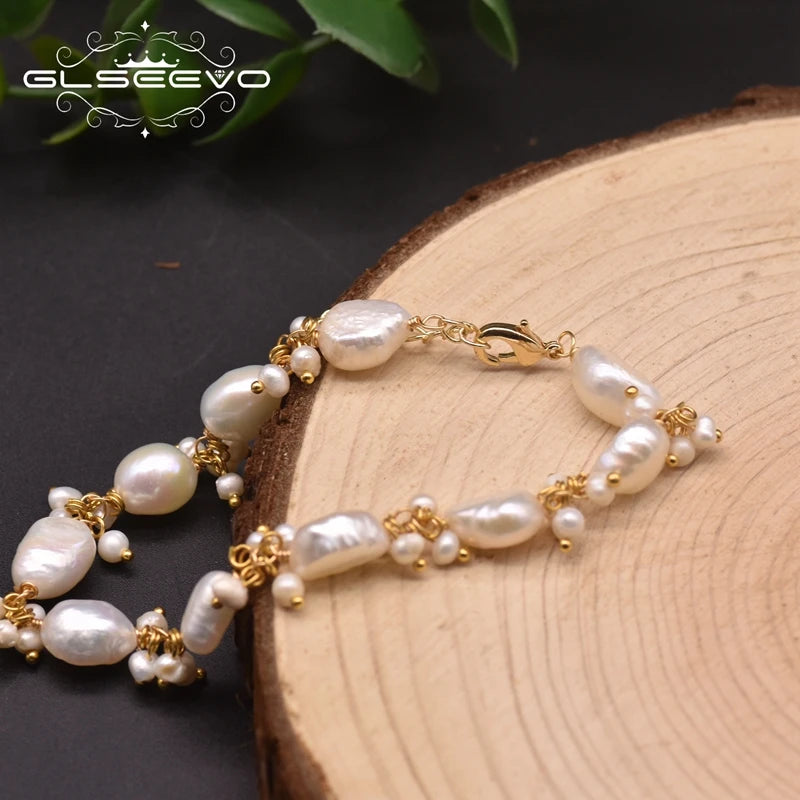 Natural Baroque White Pearls Strand Bracelets Handmade Adjustable Charm Bracelet