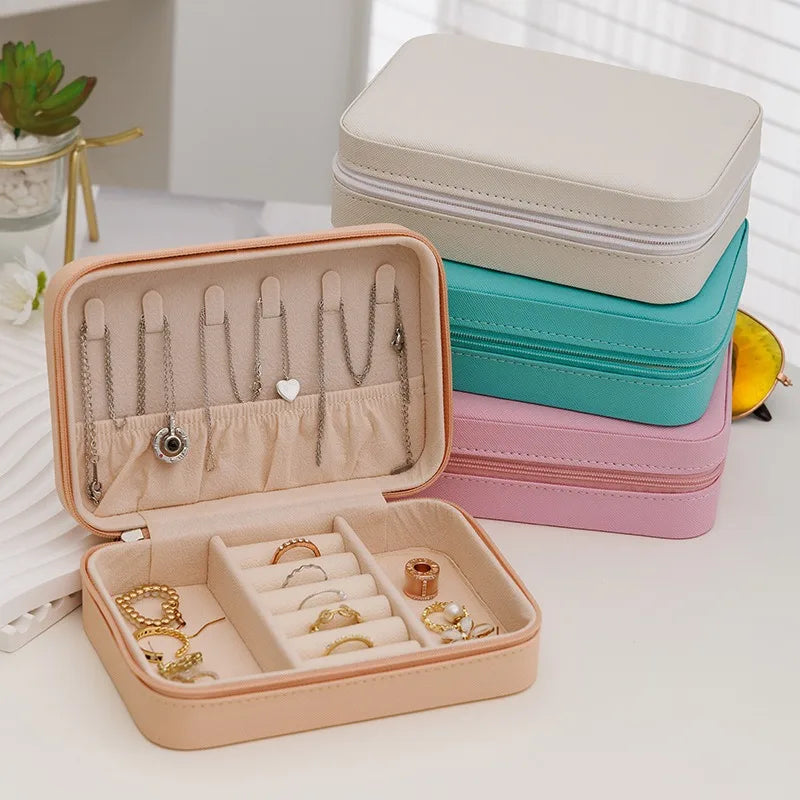 Fashion Women Portable Travel PU Leather Jewelry Box