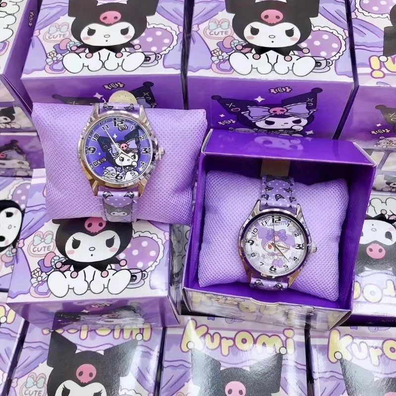 Hello Kitty MINISO PU Leather Digital Watch Cinnamon Roll Anime cartoon Watch Gift with children gift box