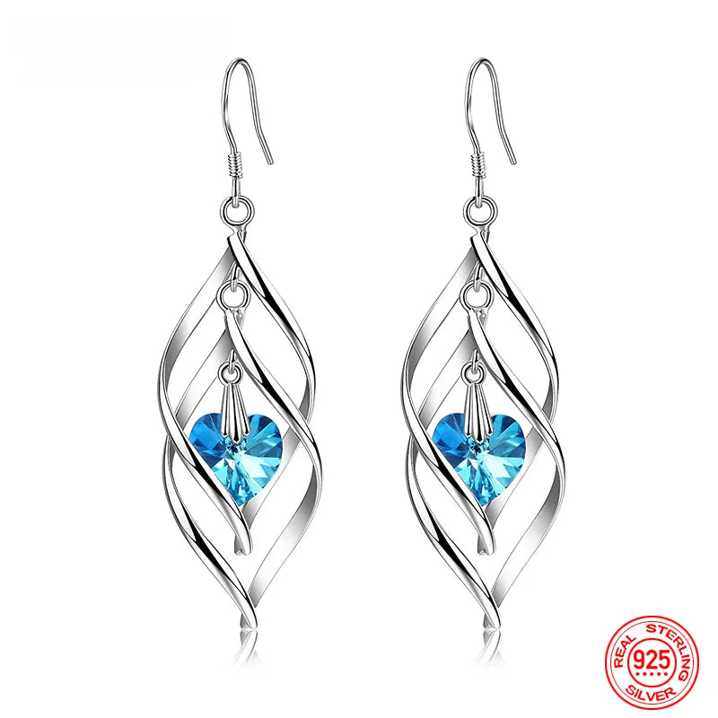 925 Sterling Silver Crystal Long Dangle Earrings For Women