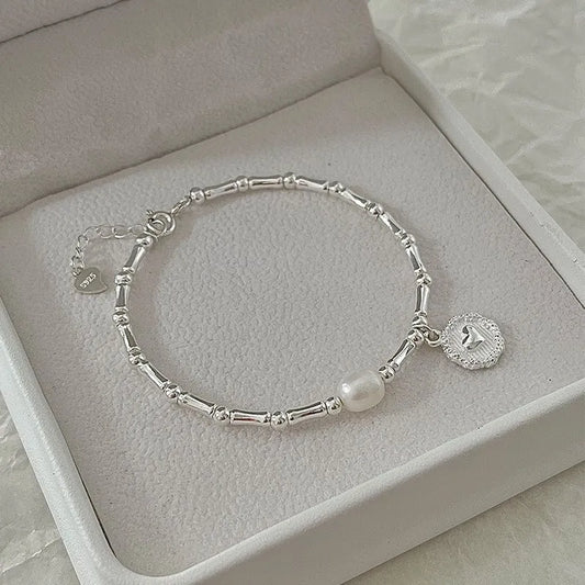 925 Sterling Silver Pearls Bamboo Knots Bracelet for Women
