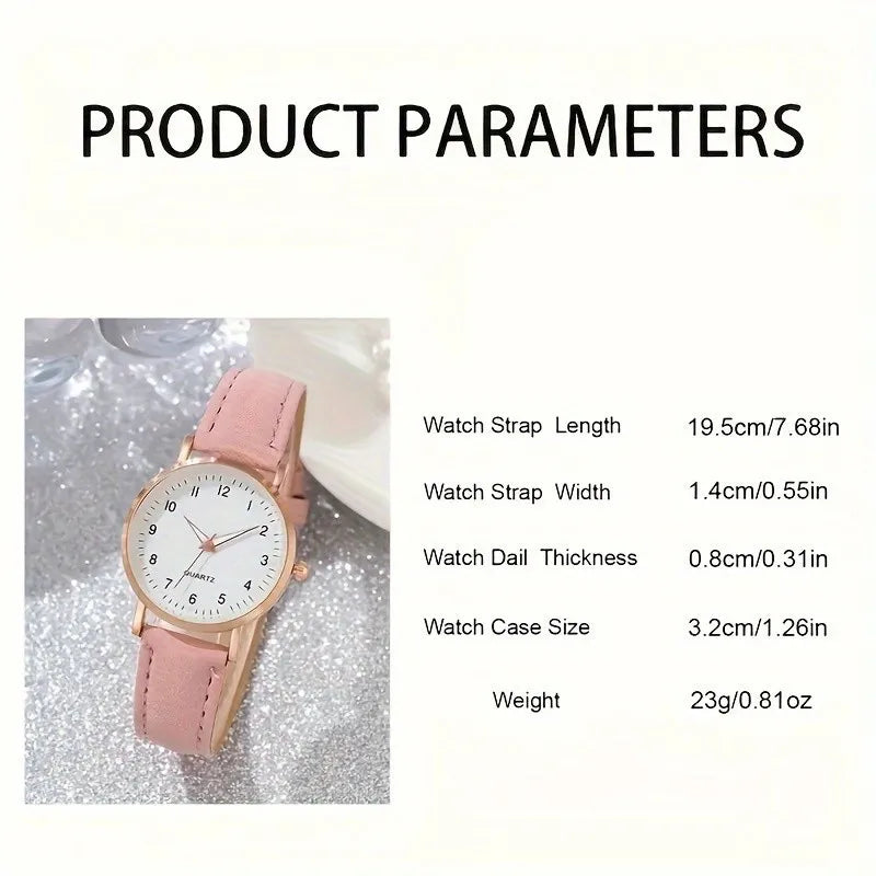 6pcs Pink Women's Round Dial Quartz Watch & Bracelets Set