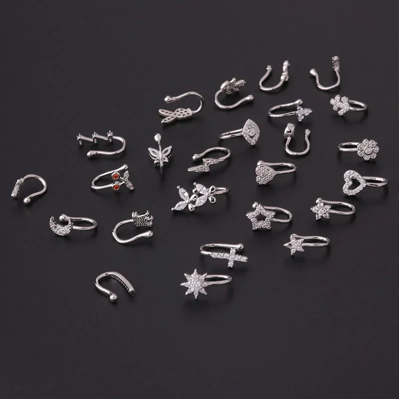 1PC Zircon Fake Nose Rings Non Piercing Clip On Nose Ring U-shaped Nose clip