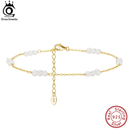 14K Gold 925 Sterling Silver Natural Pearls Chain Anklets