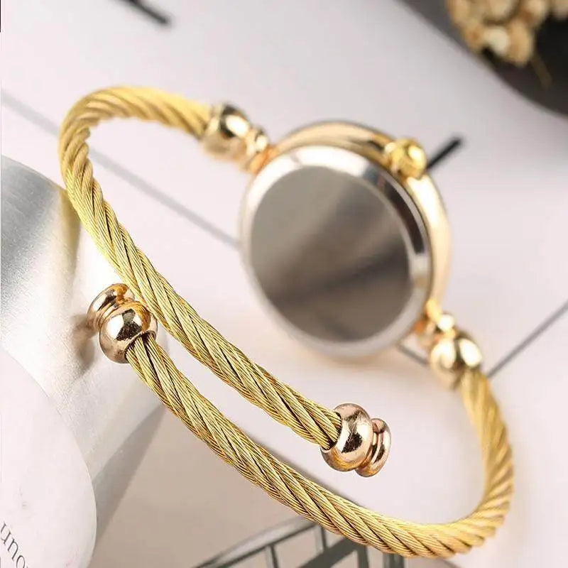 Small Gold Bangle Bracelet Stainless Steel Ladies Quartz Wrist Watch