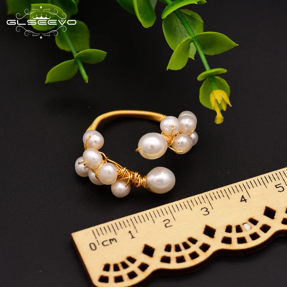 Natural Fresh Water Baroque White Pearl Adjustable Handmade Rings For Women