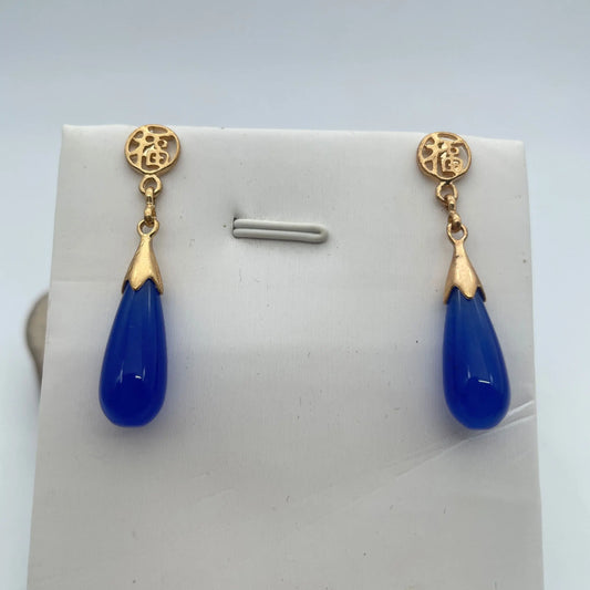 Blue water drop earrings jade blessing Earrings