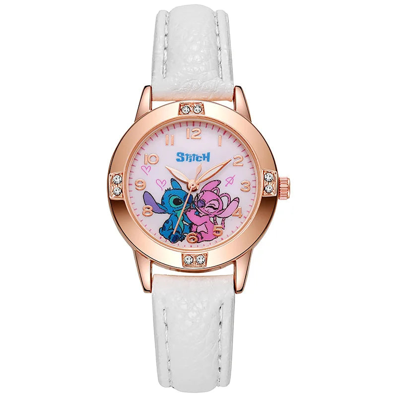 Disney Animation Electronic Watch Cute Cartoon Stitch Imitation Diamond Belt Student Quartz Watch Simple and Exquisite Gift