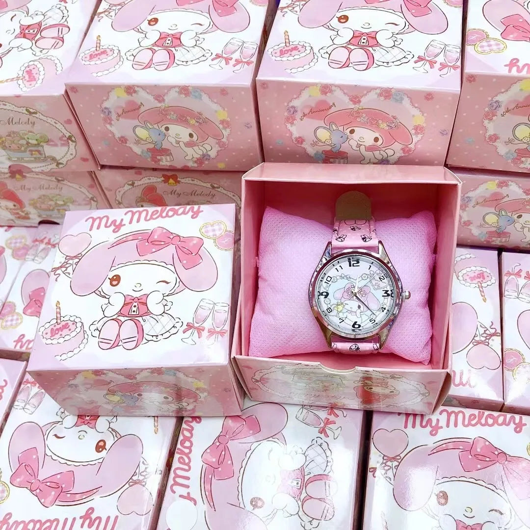 Hello Kitty MINISO PU Leather Digital Watch Cinnamon Roll Anime cartoon Watch Gift with children gift box