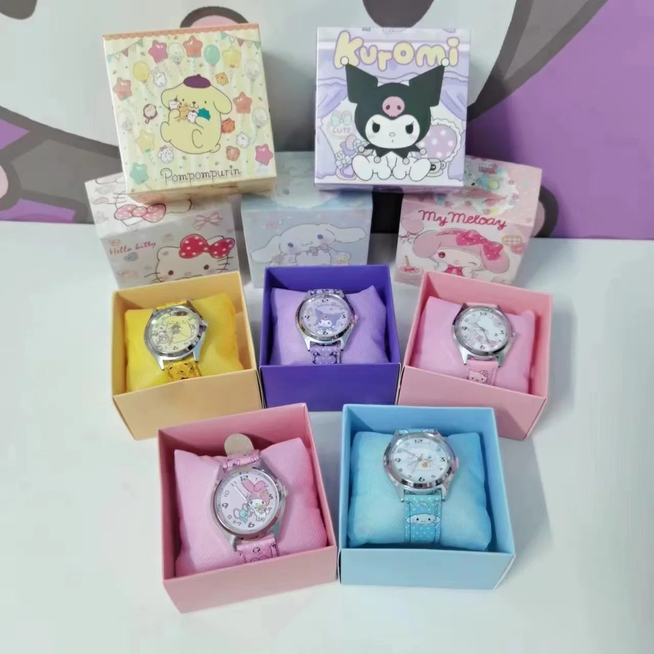 Hello Kitty MINISO PU Leather Digital Watch Cinnamon Roll Anime cartoon Watch Gift with children gift box