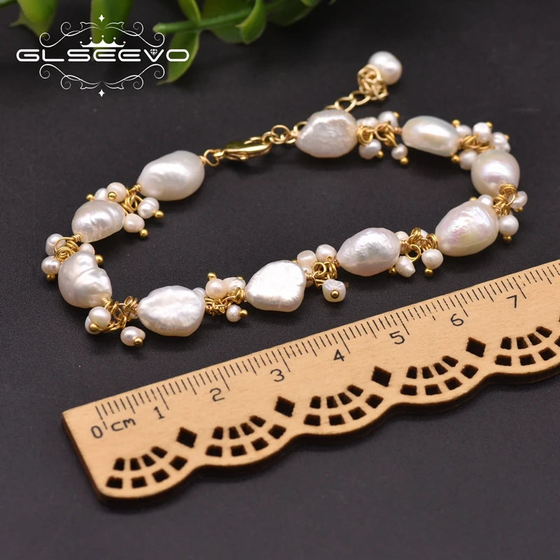 Natural Baroque White Pearls Strand Bracelets Handmade Adjustable Charm Bracelet