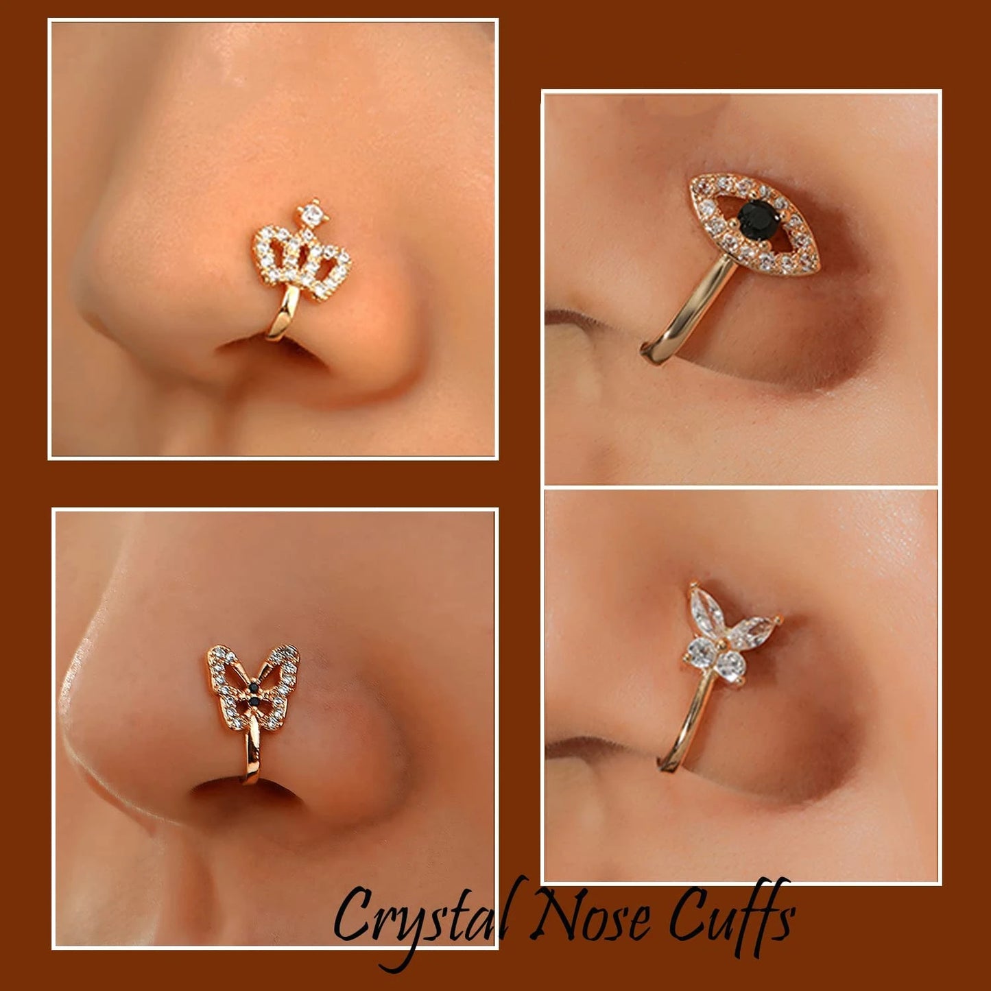 Fake Nose Ring CZ African Nose Cuffs for Non Pierced Nose Gold Plated Clip on Nose Ring