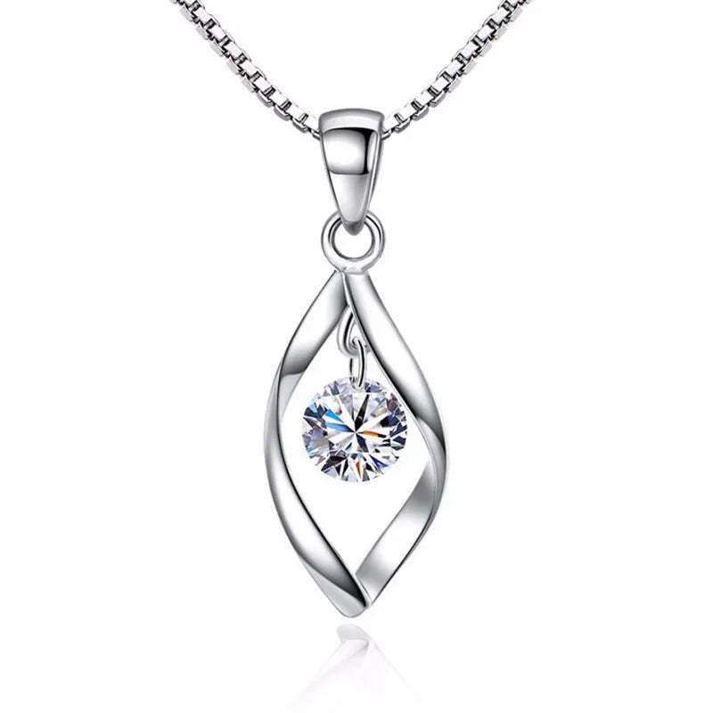 925 Sterling Silver Jewelry Sets Zirconia Twist Water Drop Necklace+Earrings Bijoux For Women Christmas Gift