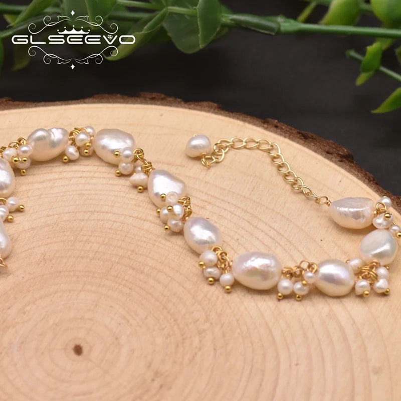 Natural Baroque White Pearls Strand Bracelets Handmade Adjustable Charm Bracelet